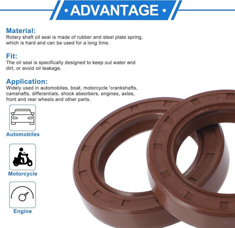 VekAuto Universal Oil Seal TC Double Lip W Steel Spring Seal Ring Rotary Shaft Seal 35x52x10mm High Pressure FKM Rubber Brown 2 Pcs - Image 4